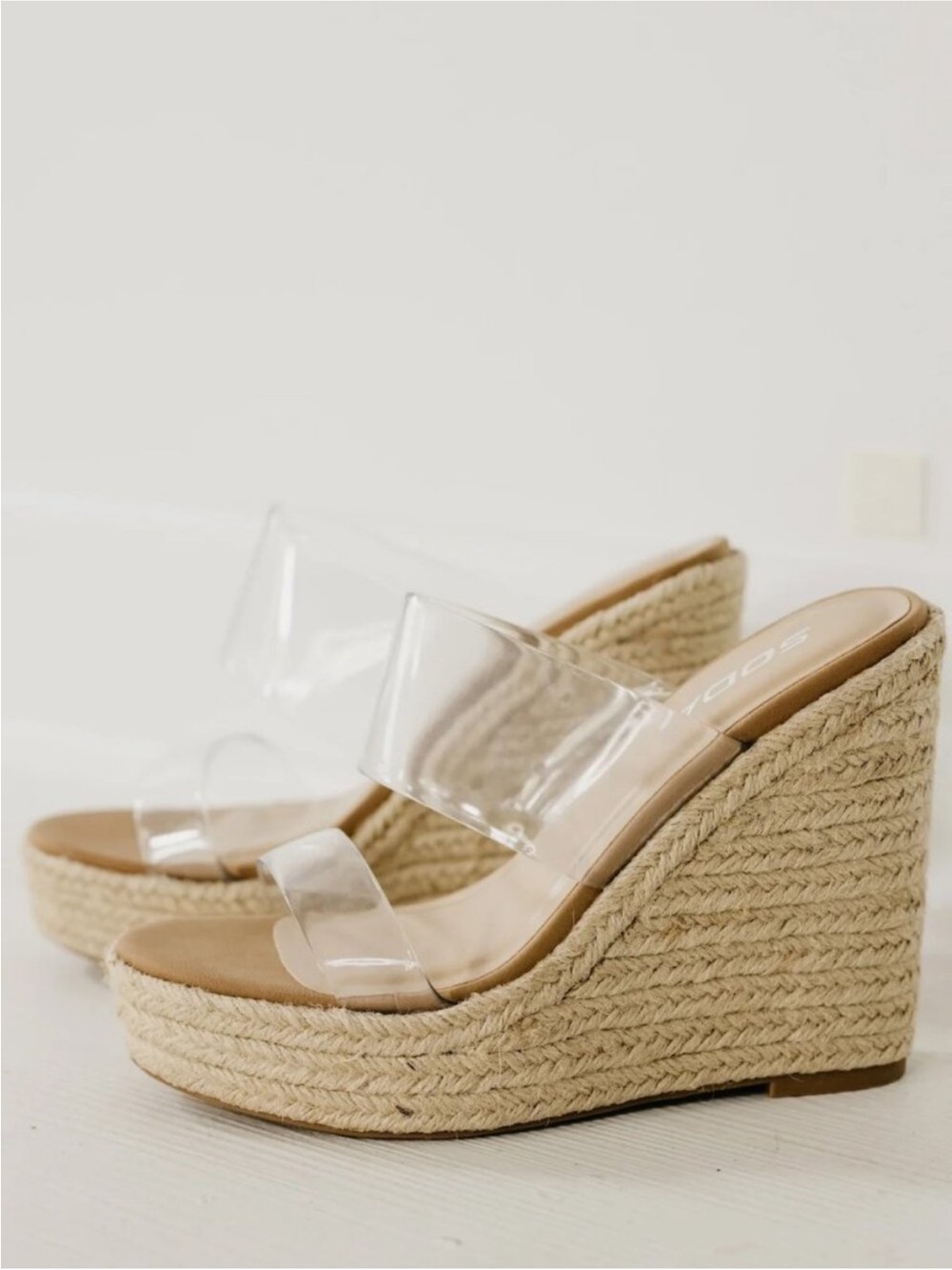 SODA Clear Strap Espadrille Wedge Sandals - Beige/Nude - Picture 3 of 7